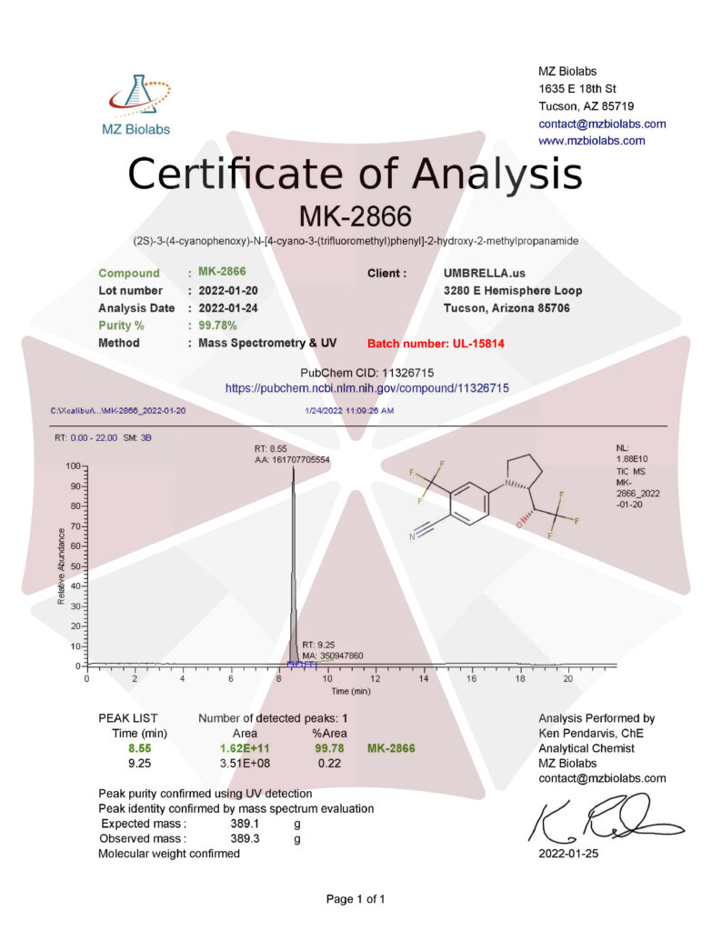 MK-2866 Ostarine Certification of Authenticity COA