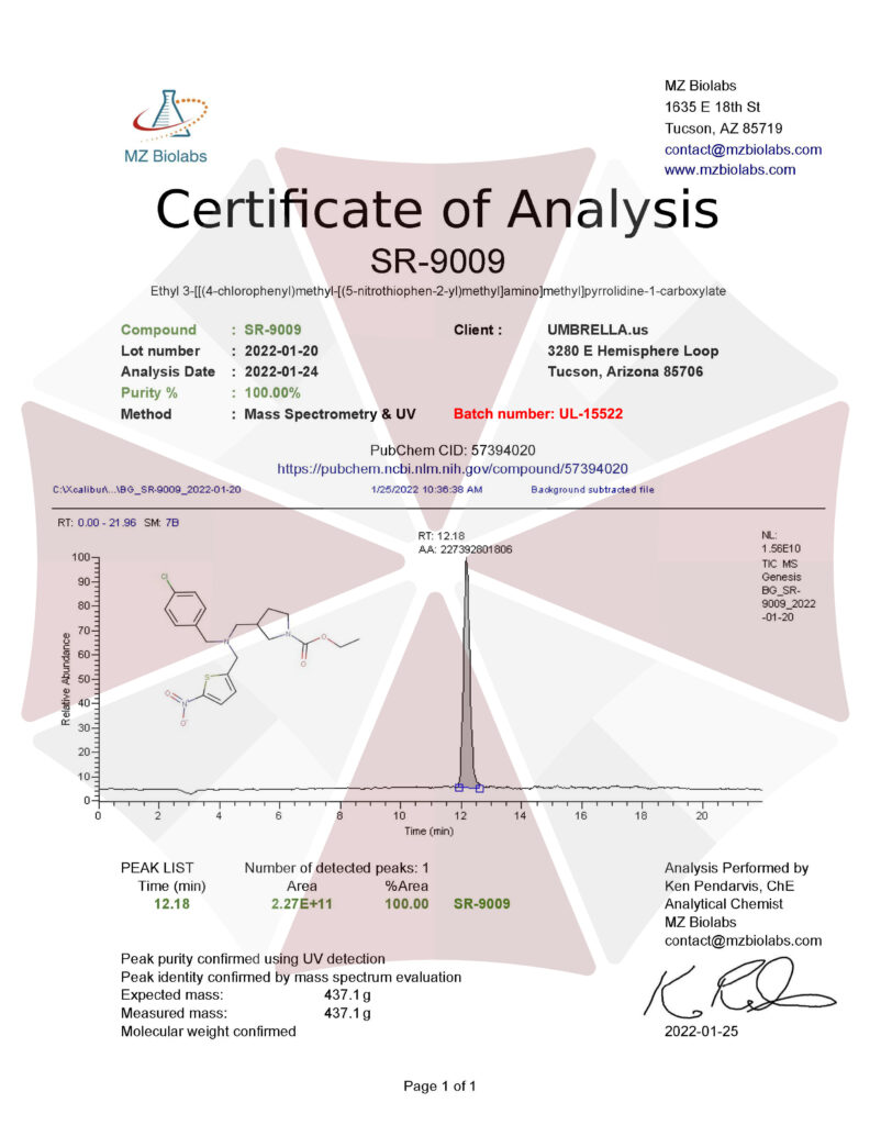 SR9009 Stenabolic Certification of Authenticity COA