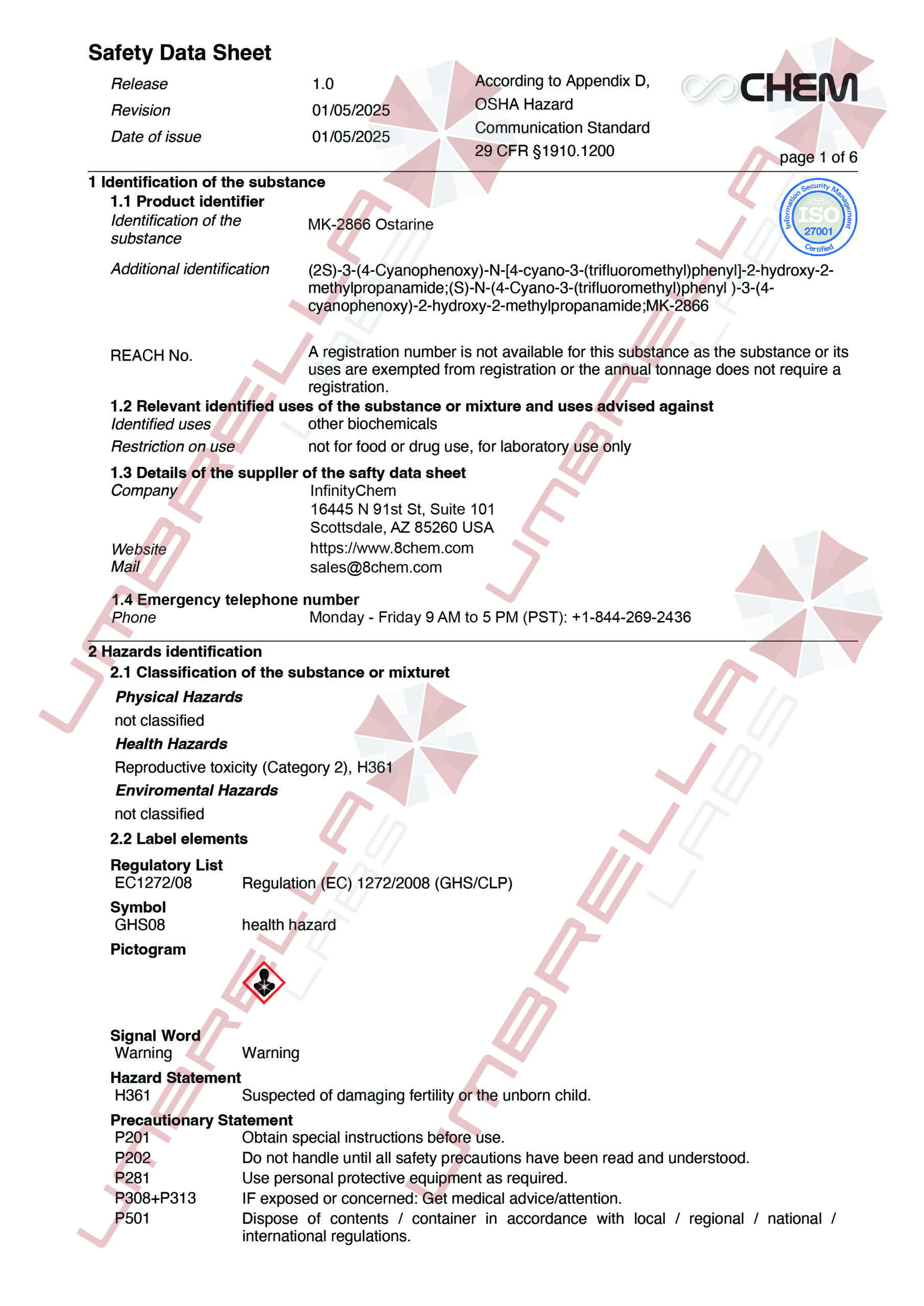 UmbrellaLabs_MSDS_MK-2866 Ostarine (WM)01-05-25-01