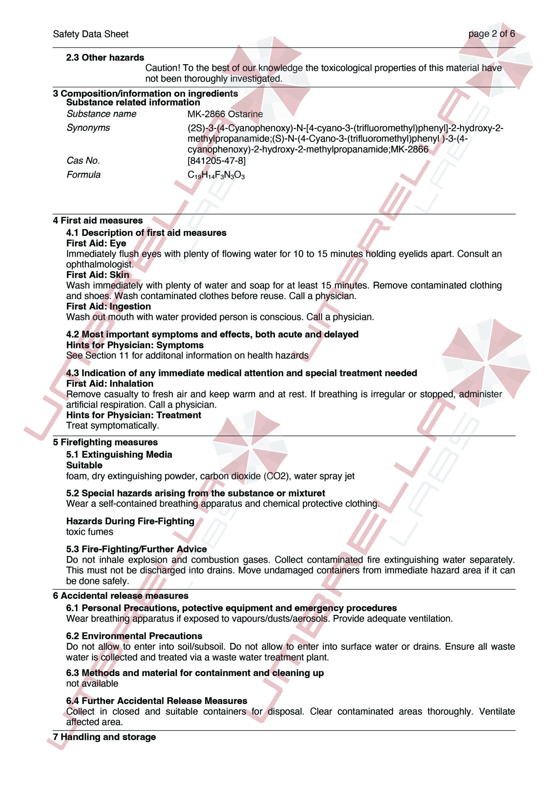UmbrellaLabs_MSDS_MK-2866 Ostarine (WM)01-05-25-02