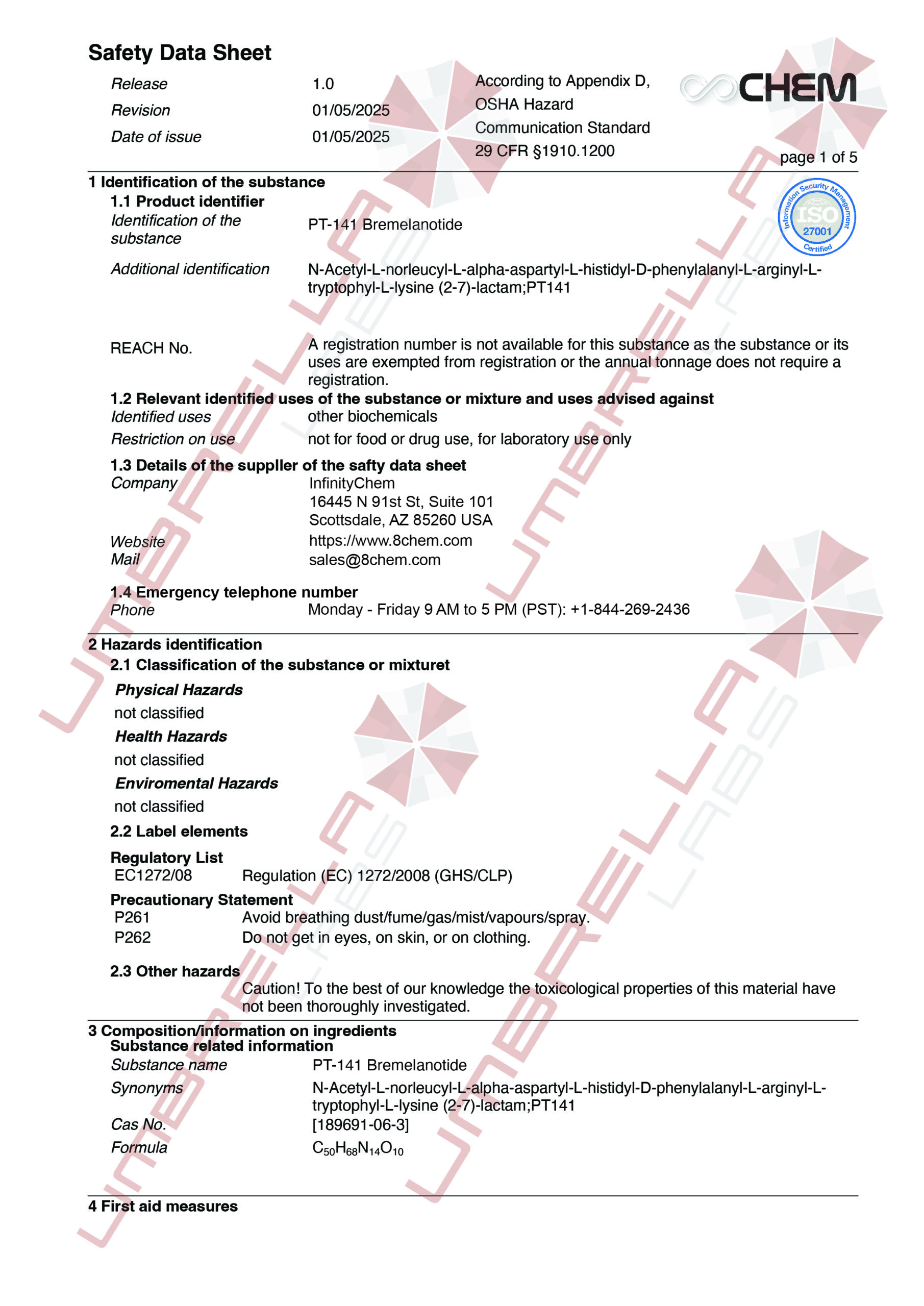 UmbrellaLabs_MSDS_PT-141 Bremelanotide (WM)01-05-25-01