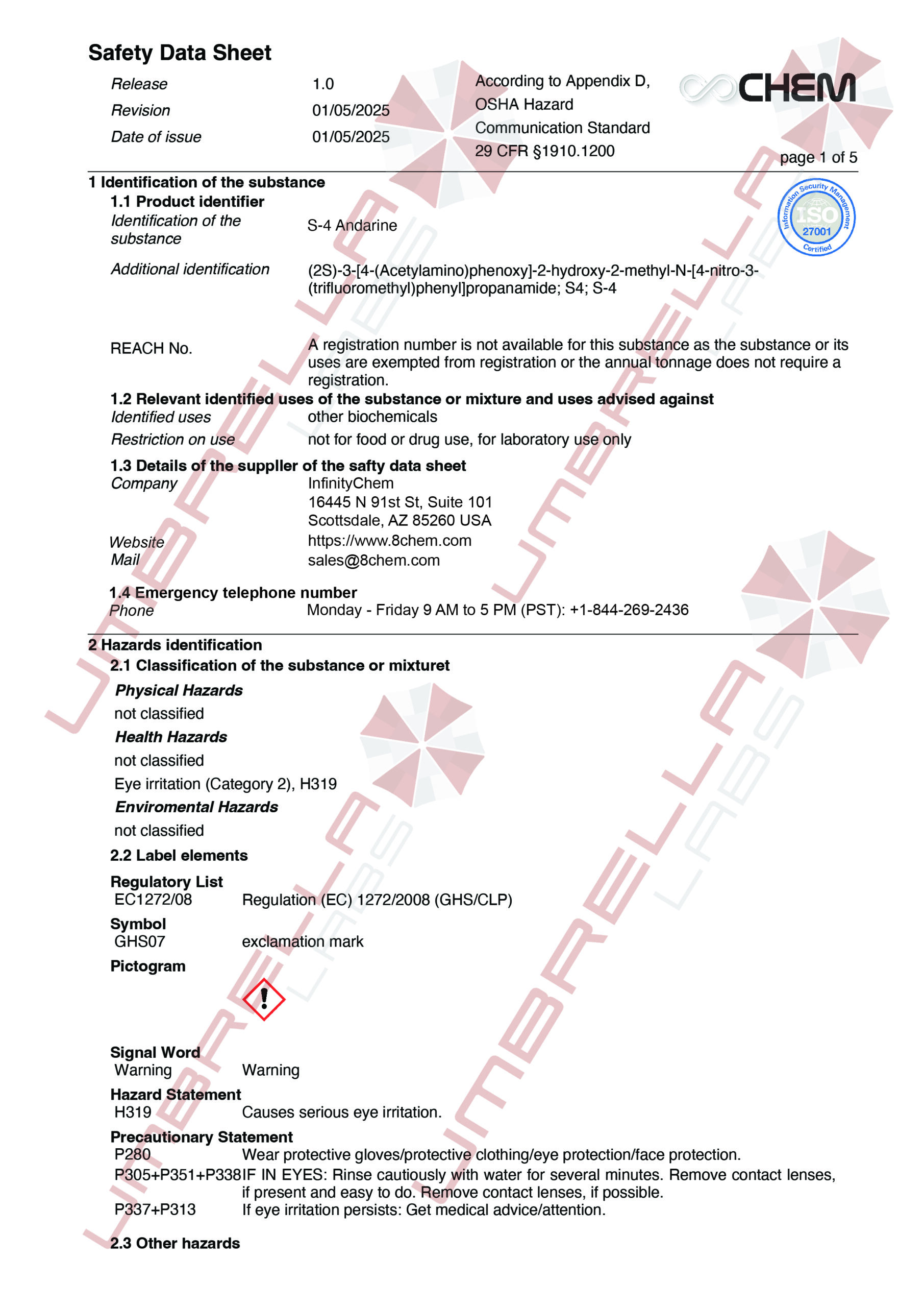 UmbrellaLabs_MSDS_S-4 Andarine (WM)01-05-25-01