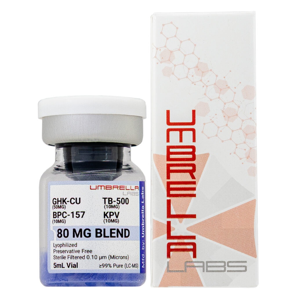 GHK-CU/TB-500/BPC-157/KPV BLEND PEPTIDE (50MG/10MG/10MG/10MG) 80MG VIAL – UMBRELLA Labs